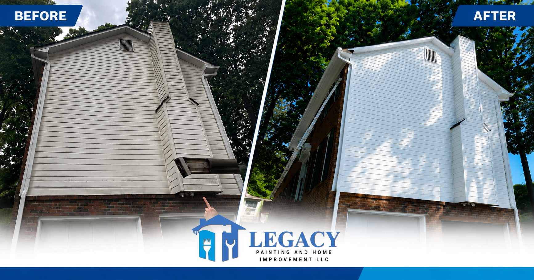 Exterior home cleaning and painting before and after
